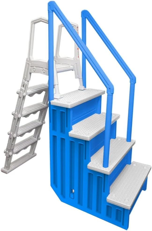 Select Anti-Slip in-Pool Steps | Gray | for Above Ground Swimming Pools | Can Mount to Decks 48" to 54" H | Safety Stairs Capacity Up to 300 lbs