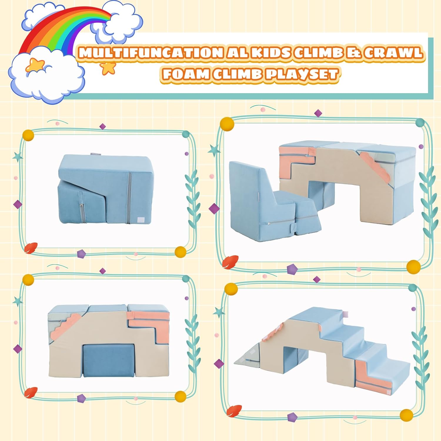 4 in 1 toddler foam climbing blocks, indoor soft climbing and crawling toys