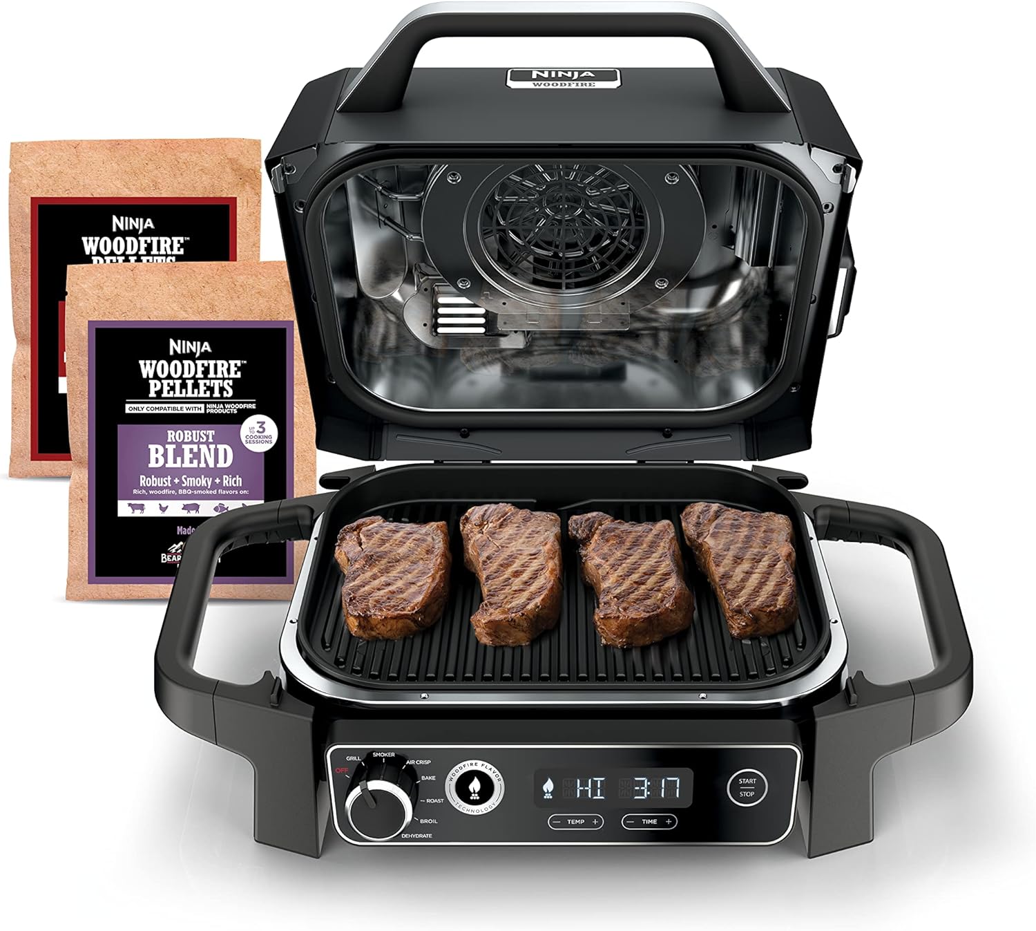 7-in-1 Grill & Smoker with Thermometer, Air Fryer, BBQ, Bake, Roast, Broil