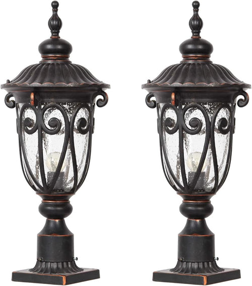 23" Large Outdoor Wall Light for Porch, 2 Pack Aluminium Exterior Wall Mount Lantern for House, Vintage Bronze Outside Wall Sconce with Clear Seeded Glass Shade for Garage