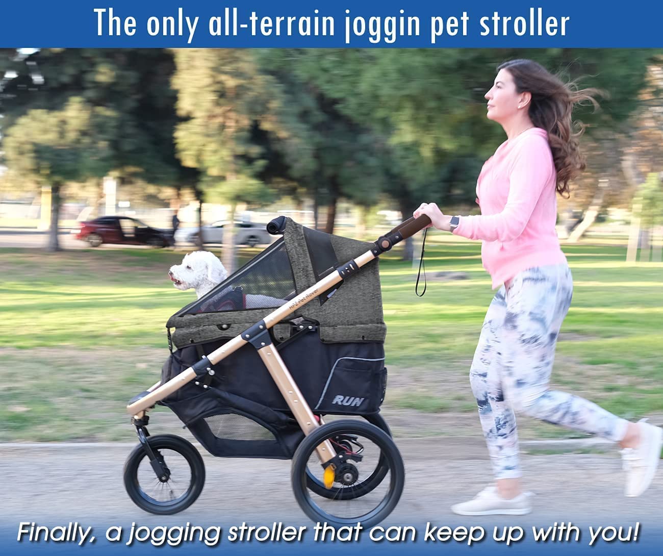 Jogging Sports Stroller with Comfort Rubber Wheels/Zipper-Less Entry/1-Hand Quick Fold/Aluminum Frame for Small/Medium Dogs, Cats and Pets (Green Camo)