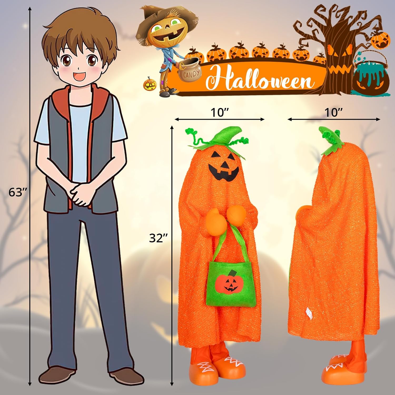 Halloween Decorative Porch 4-Pack Trick-or-Treat Jack-O-Lanterns
