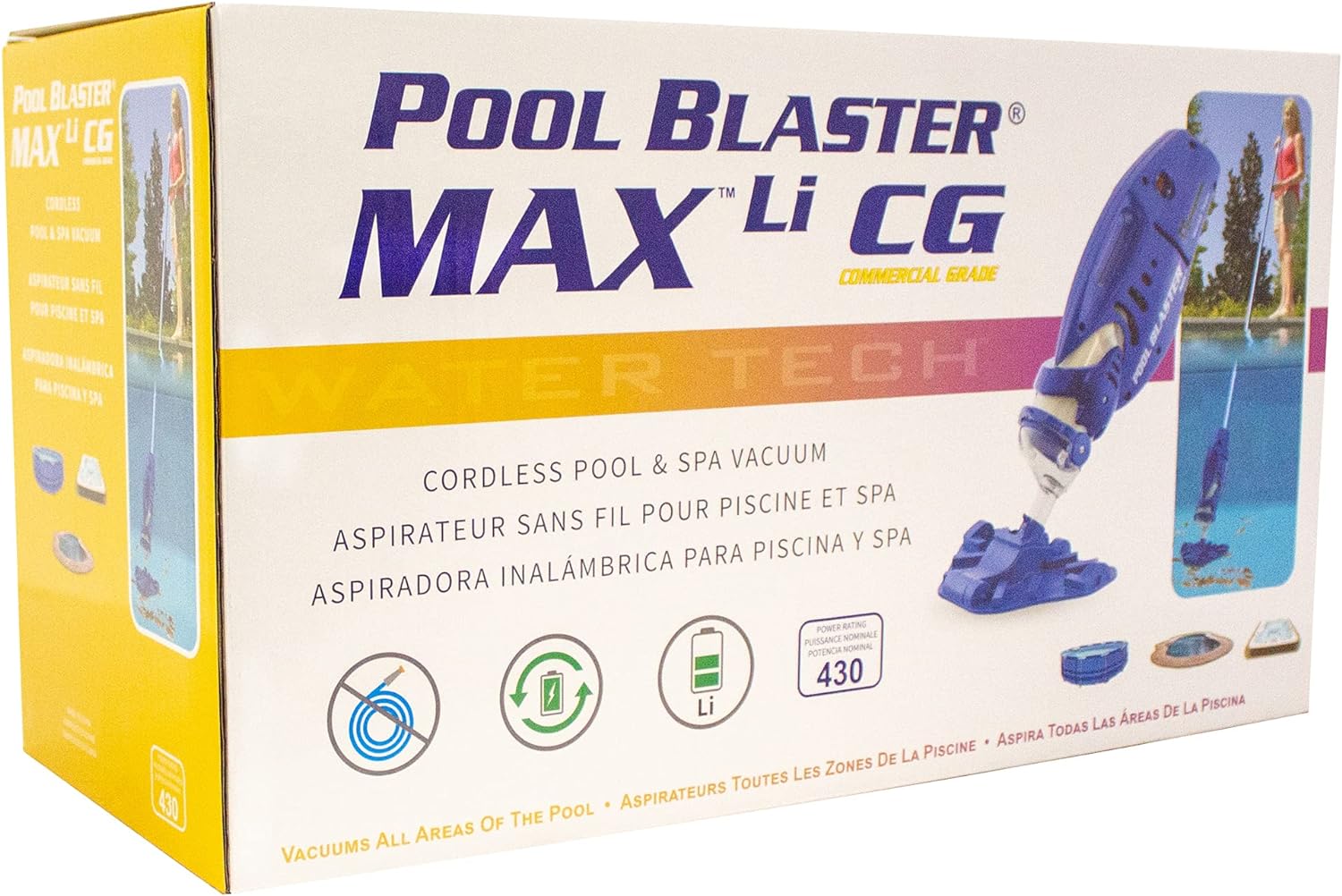 POOL BLASTER Max CG Commercial Grade Cordless Rechargeable Pool Vacuum Cleaner, High Capacity, Increased Power, 60 Min Run Time, Handheld, Hoseless, for In-Ground and Above Ground Pools